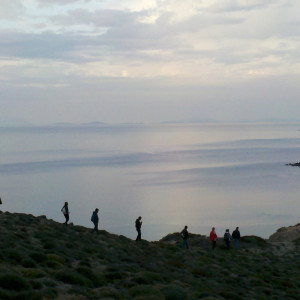 Walking along the NW coast cliffs, Paros